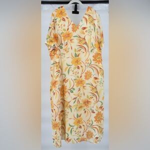Vintage Halmode Plus Floral Maxi Dress sz 24W Yellow‎ Brown Grannycore